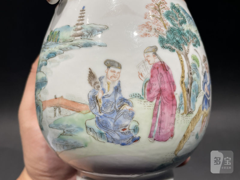 清道光 粉彩渔樵耕读图鹿头尊 - 图6